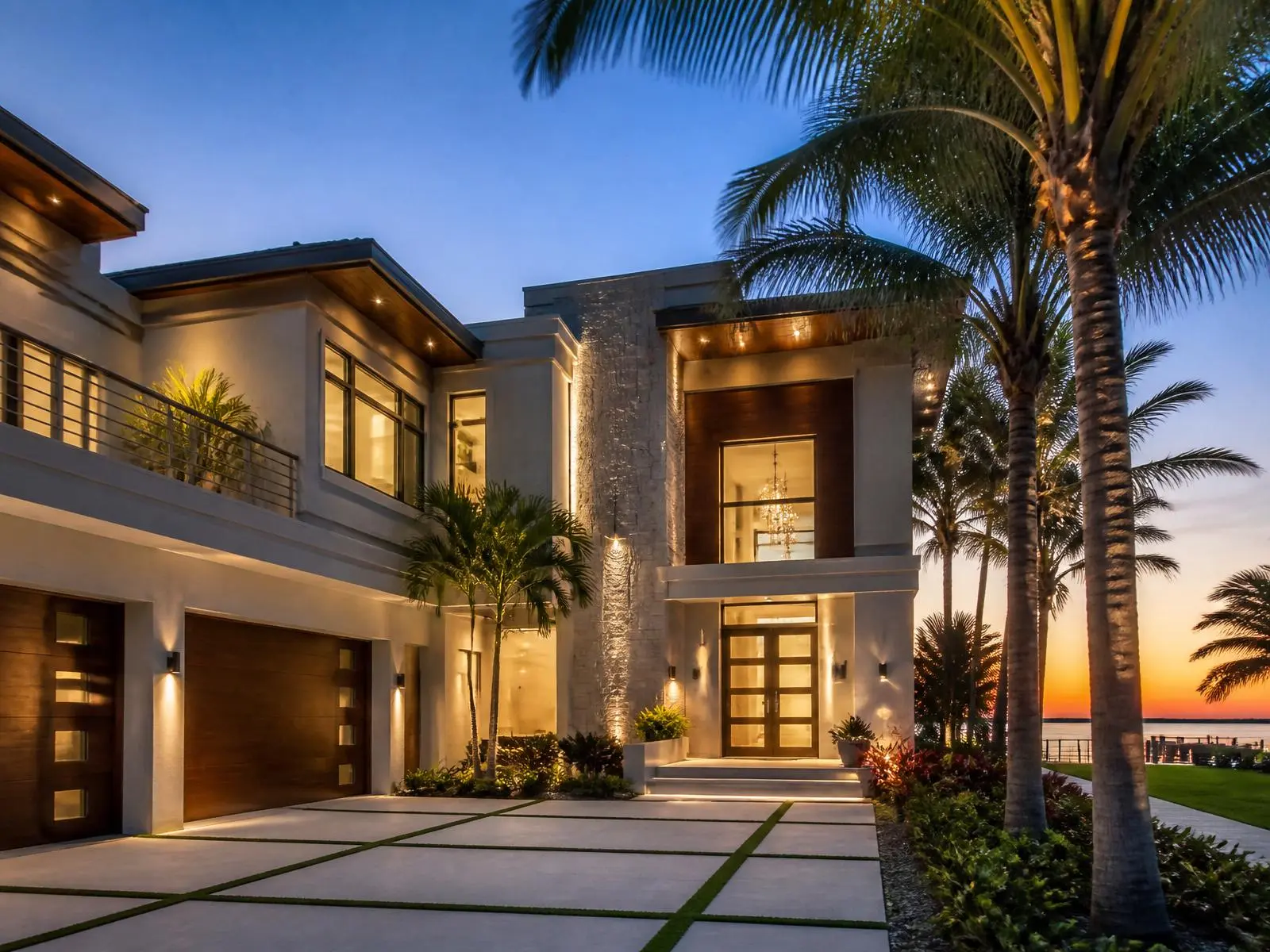 Modern Central Florida home at dusk